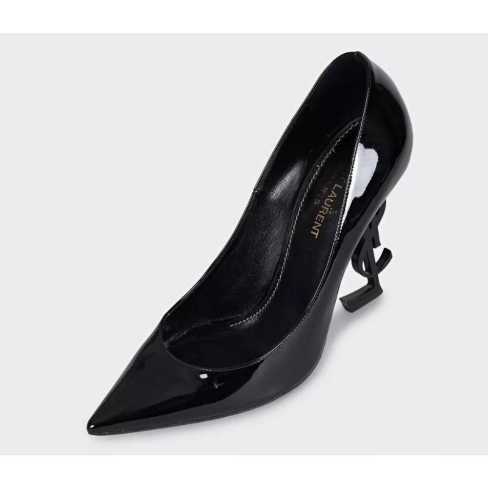 Saint Laurent Opyum Patent Leather Logo Heels  Sz 38 - Picture 3 of 5